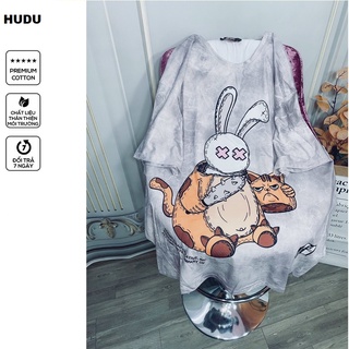 Áo thun form rộng tay lỡ nam nữ thỏ rabbit ,áo phông form rộng unisex thỏ bad