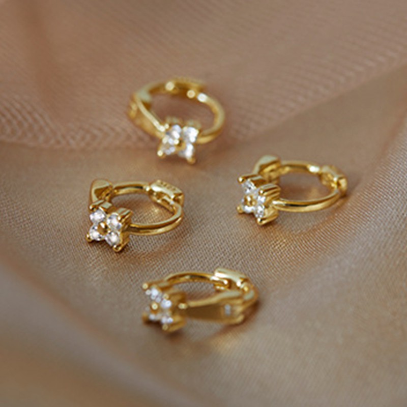 Đôi khuyên tai tròn mạ vàng 24k đính đá thời trang