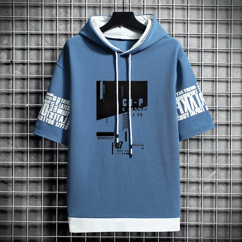 Men's Hoodie Short Sleeve Printed Letters in 6 Colors Korean Fashion Size M-3Xl