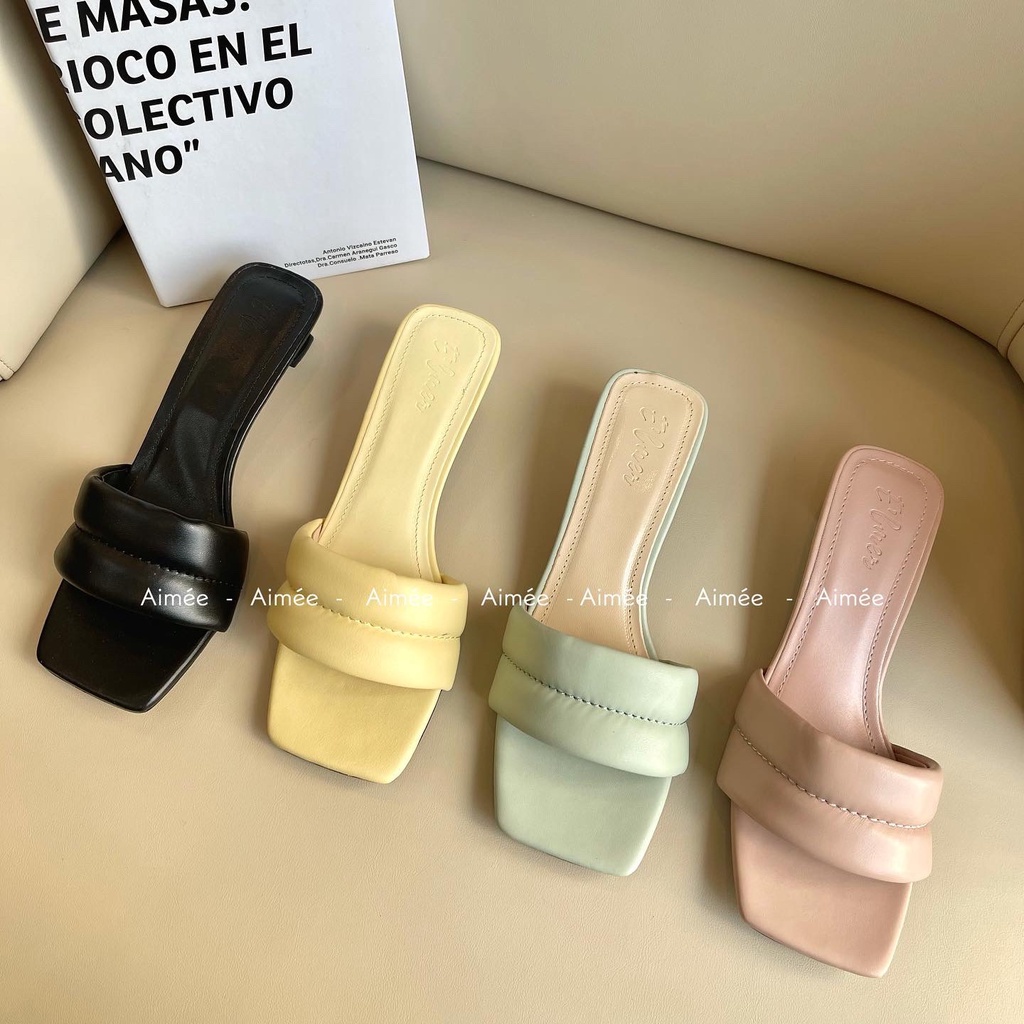 Dép Nữ Cao 3 Phân Đế Vuông Trần Chỉ Ngang Lên Dang Siêu Xinh