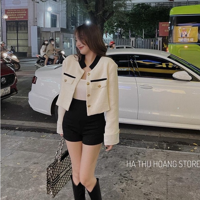 Áo khoác dạ kim tuyến phối cổ tàu 2 lớp viền mí áo dạ nữ dài tay