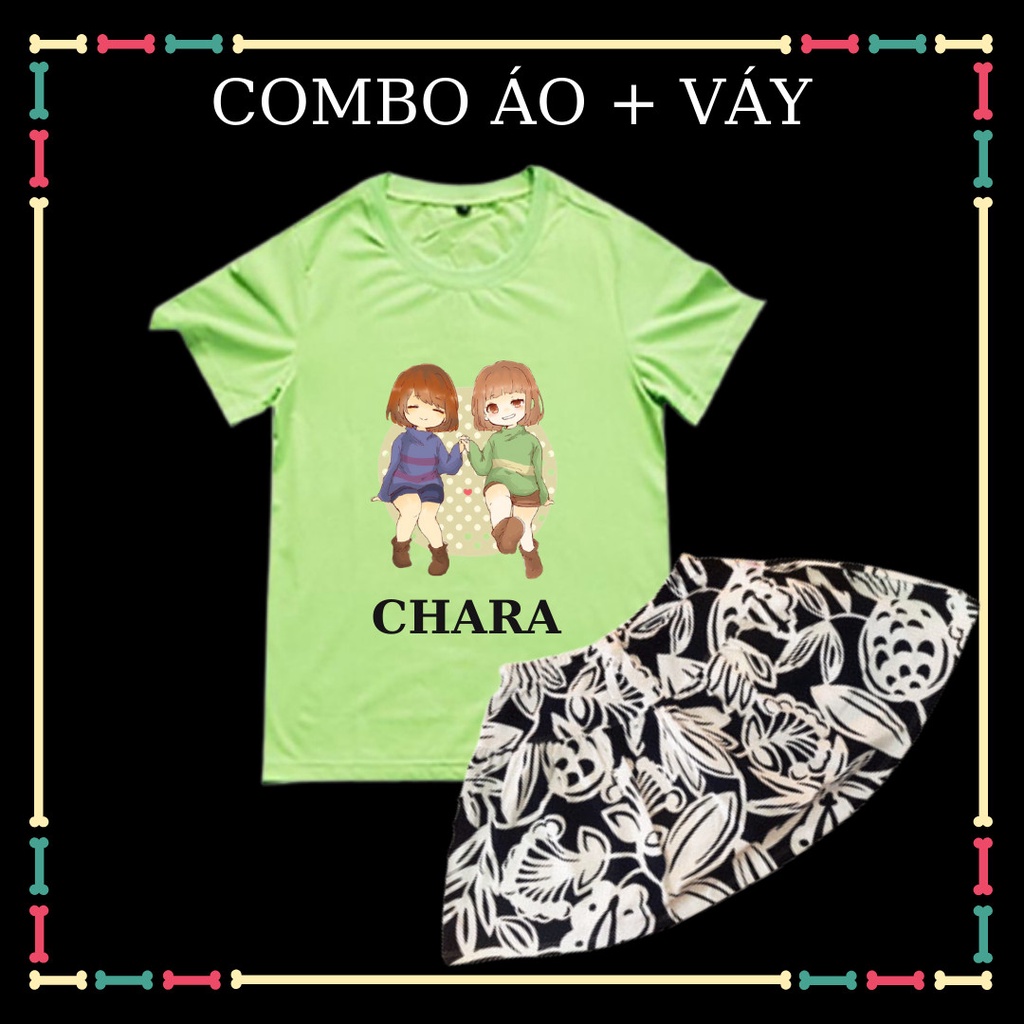 Combo Váy+ Áo Chara xịn xò thun cotton 4 chiều cho bé gái
