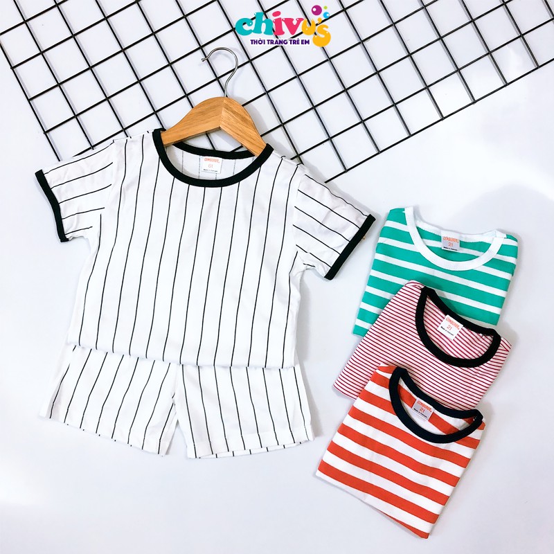 Đồ bộ bé trai bé gái chất cotton hoạ tiết kẻ nhiều màu sắc CHIVU's KID bộ cộc tay bé trai 1 2 3 4 5 6 7 tuổi