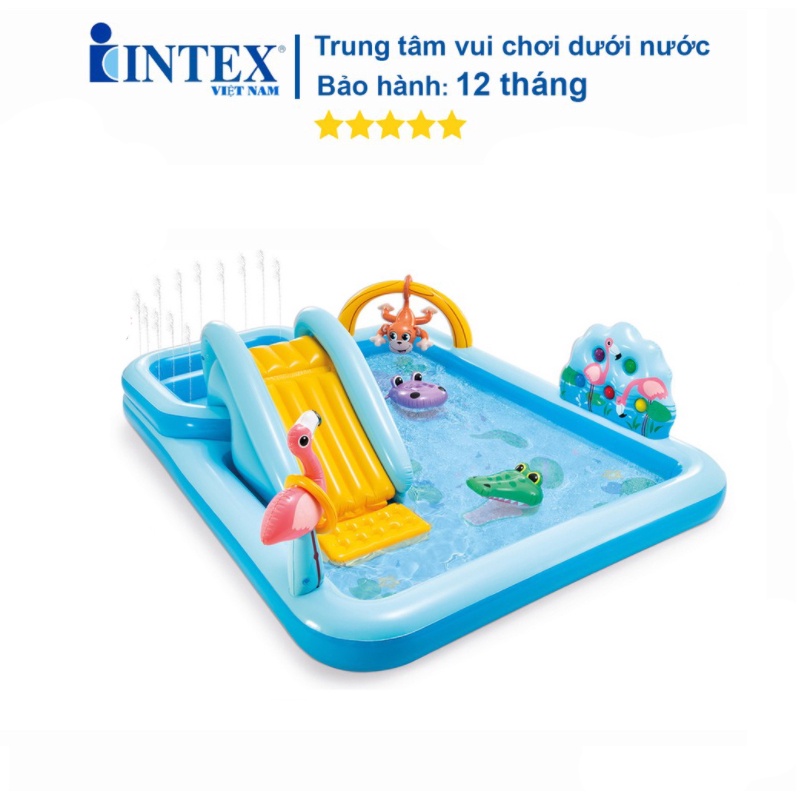 Bể bơi phao trẻ em có cầu trượt INTEX 57161/ 57158 hình vuông, bơm hơi, có nhiều trò chơi thú vị cho bé -Bảohành 12tháng