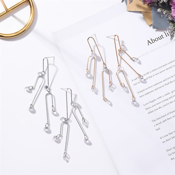 Bông Tai Mushroom Lee - thời trang Korea Style - Dài hạt pha lê Silver