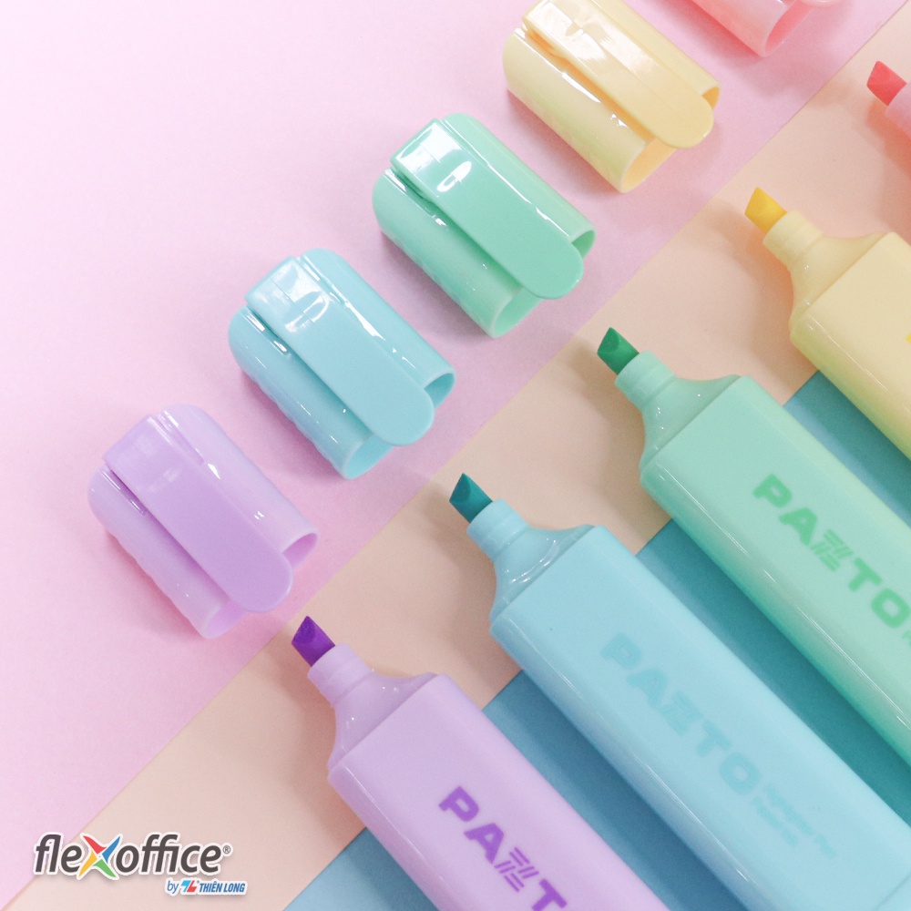 Bút dạ quang màu Pastel Thiên Long Flexoffice Pazto FO-HL009/VN - Rửa được - Không để lại vết khi Photocopy