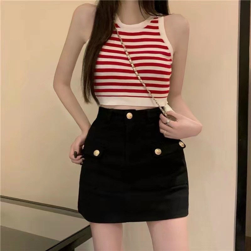 CHÂN VÁY KAKI TÚI NẮP CÚC VÀNG CÓ LÓT QUẢNG CHÂU MS19276