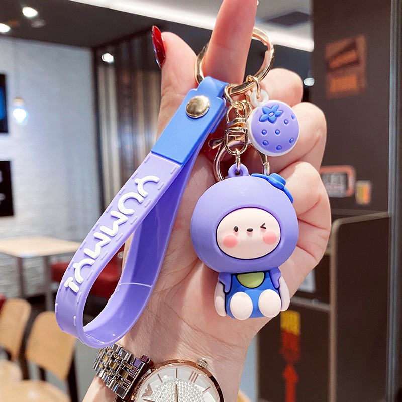 Móc khóa cute, móc khóa hình hoạt hình đáng yêu có dây nhựa kèm dài 11,7cm theo phong cách hàn quốc chất liệu nhựa pvc