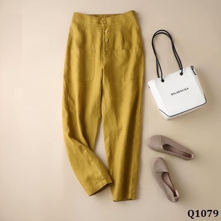 quần baggy nữ lưng thun 4 khuy 2 túi trước chất đũi năng đông mặc thoải mái