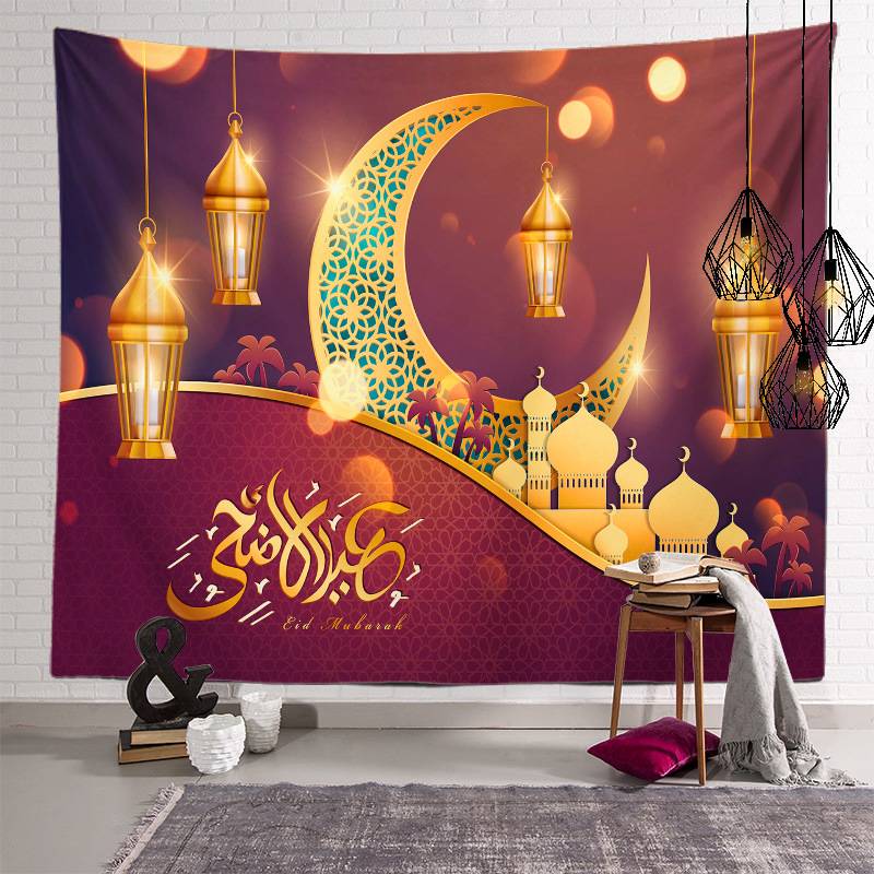 Eid Mubarak Decoration Islam Muslim Decor Tapestry Printed Background Wall Hanging Carpet Cloth Ramadan Kareem Art Home Décor