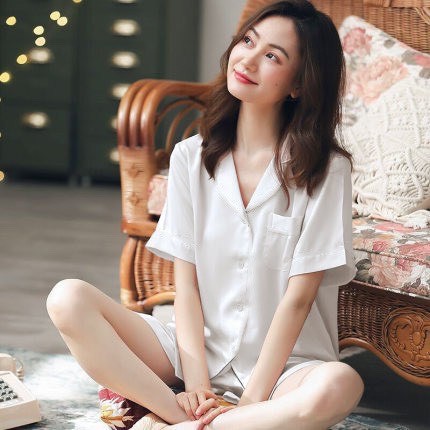 Đồ ngủ nữ LULA BOUTIQUE lụa cộc tay, Bộ pijama lụa nữ mùa hè | BigBuy360 - bigbuy360.vn