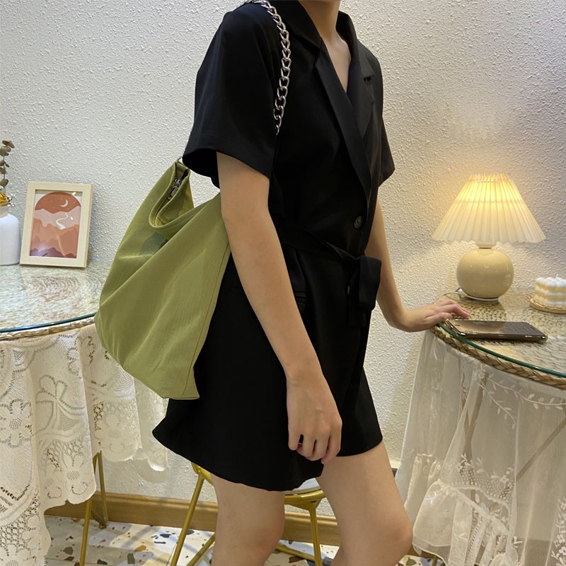 IELGY Túi Đeo Vai Da Mềm Cỡ Lớn Phối Dây Xích Kiểu Hàn Quốc Cho Nữ