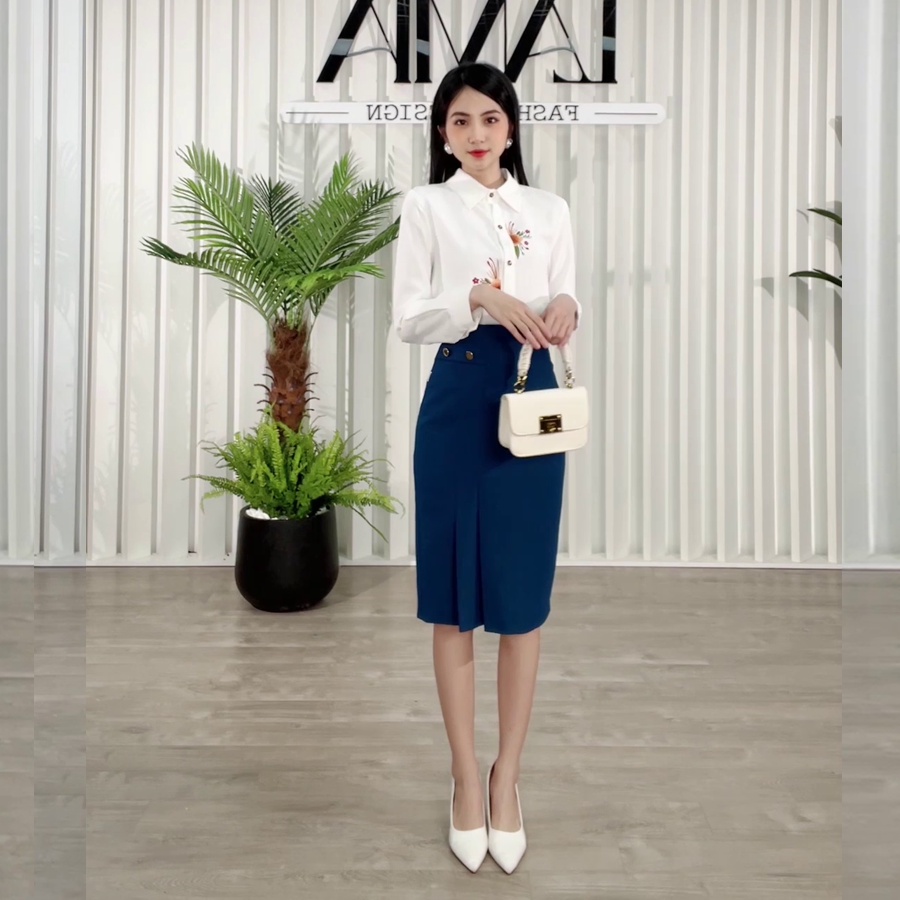 Lamia Design Áo Sơ Mi Thêu Phối Chân Váy Tinh Tế