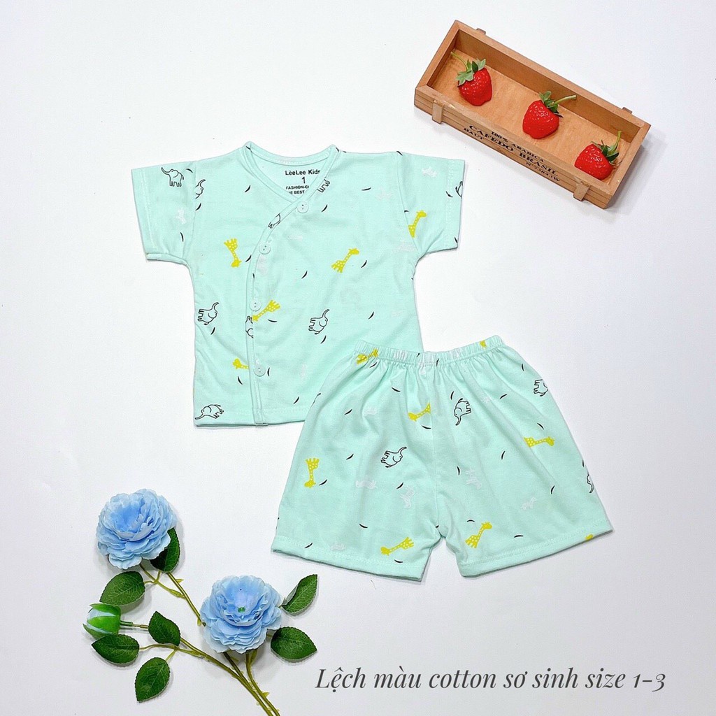 Quần áo sơ sinh bộ cộc tay cho bé trai bé gái cotton KHUY LỆCH chất lạnh Acutebaby