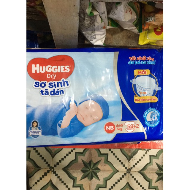 qo555 Sơ Sinh Tã Dán Huggies Dry NB Bịch 58+2 Miếng