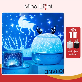 Đèn ngủ để bàn cute, đèn ngủ ngàn sao và chiếu sao vũ trụ 3D mẫu sừng hươu siêu dễ thương