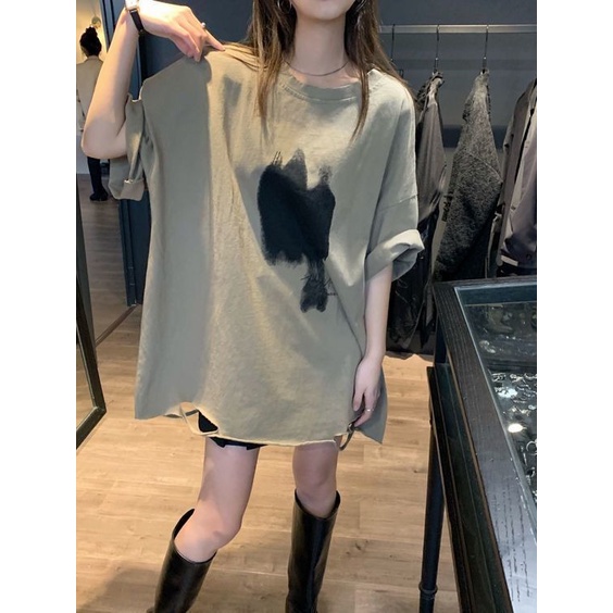 Áo thun PEWARN tay ngắn dáng rộng thiết kế rách phong cách Hàn Quốc thời trang mùa hè 2022