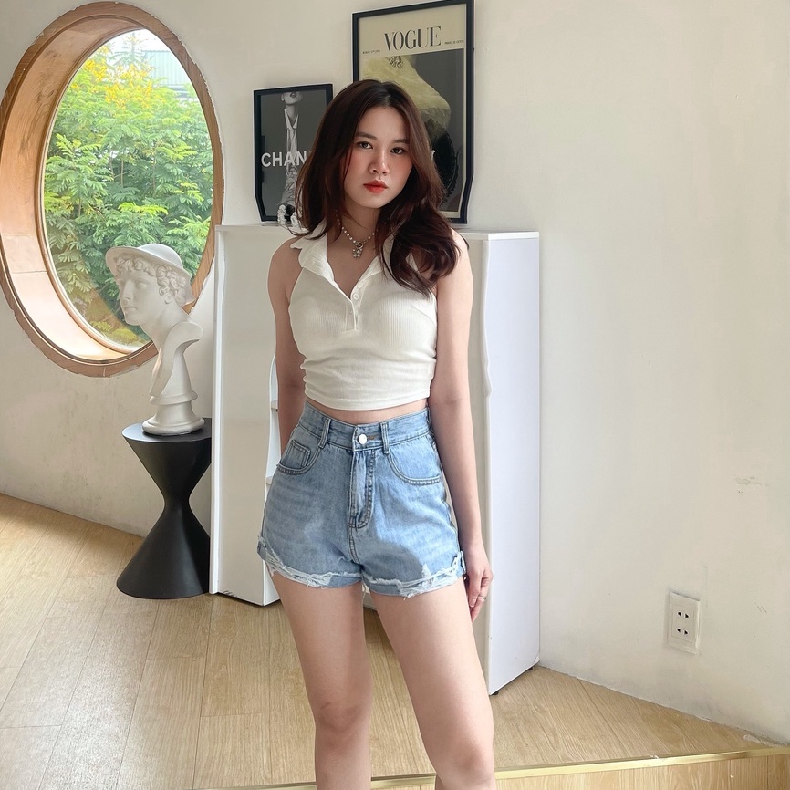 QUẦN JEANS ĐÙI NỮ RÁCH NHẸ LƯNG SIÊU CAO [MK123