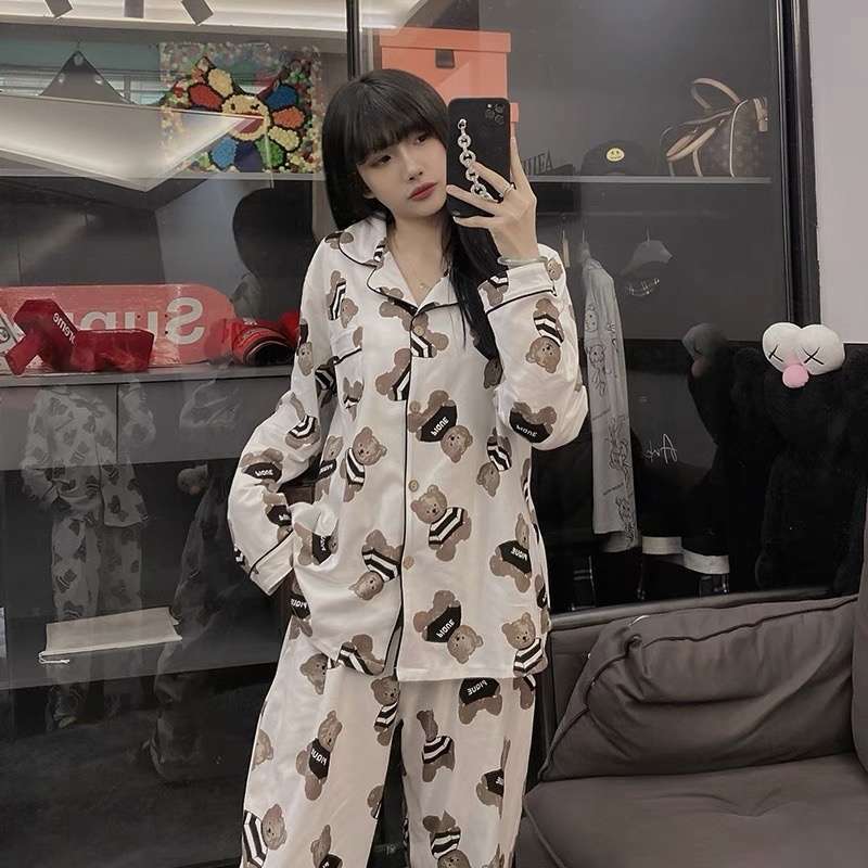 Bộ đồ ngủ nữ Pijama tay dài chất thun cotton hoạ tiết hình gấu dễ thương | BigBuy360 - bigbuy360.vn