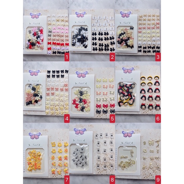 Phụ kiện charm gấu charm nơ hoạt hình mix mẫu gắn móng tay nail