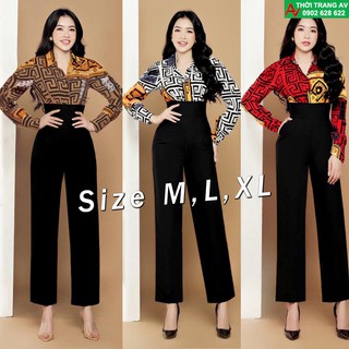 Jumsuit - Đồ bay dài ống suông áo sơ mi họa tiết sang trọng - AV6408