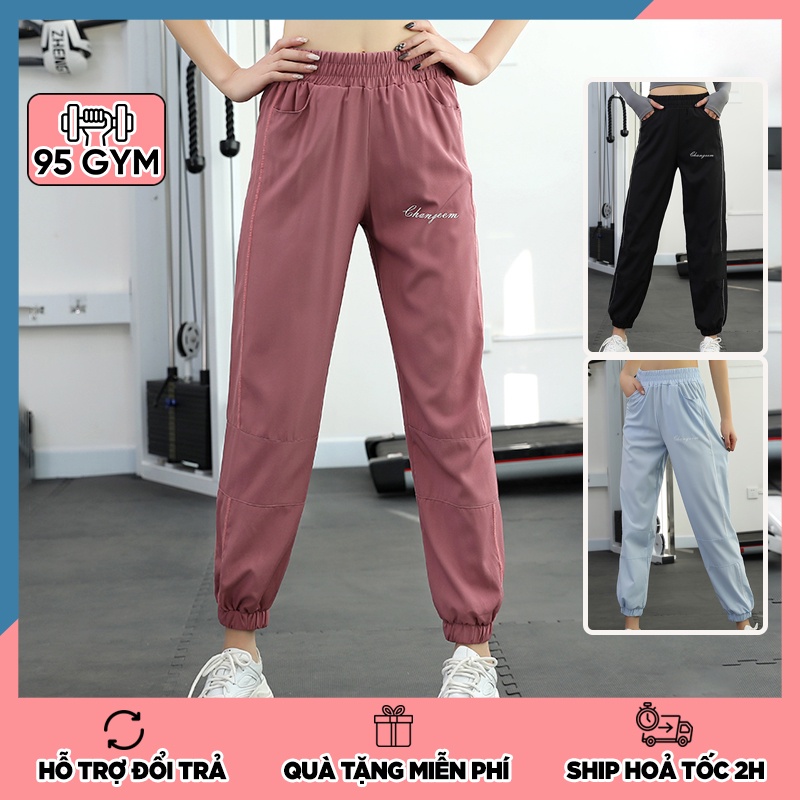 Quần jogger tập gym yoga nữ QJ08 dáng rộng chất giấy gió mỏng mịn thoáng mát