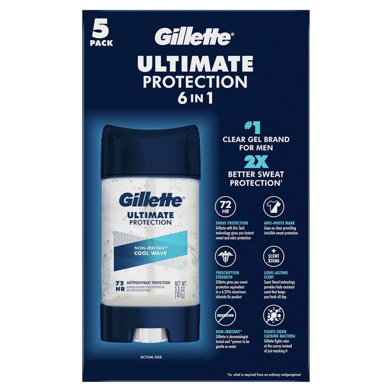 Lăn khử mùi nam Gillette Clear Gel Cool Wave 6in1 Ultimate Protection 107g