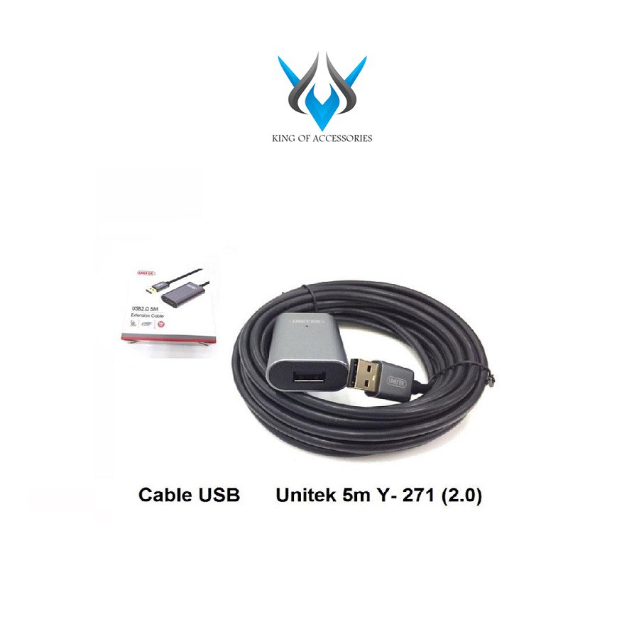Cáp nối dài USB Unitek Y-271 5m lõi đồng chuẩn 2.0 tốc độ tối đa 480Mbps (Đen)