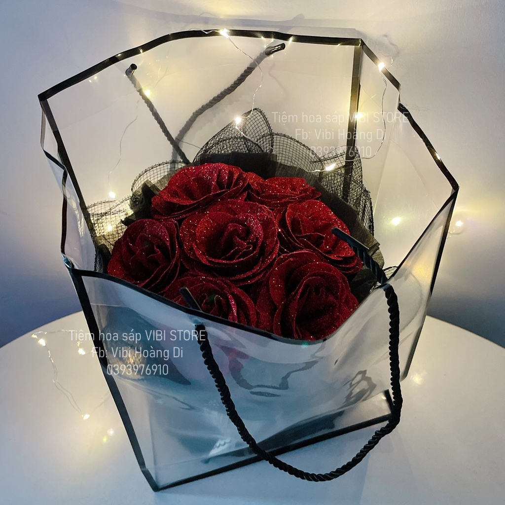 Ảnh thật 100% - hỏa tốc 🥰Hoa sáp KIM TUYẾn NHŨ kèm túi + đèn tặng Valentine 8/3 20/10 cho mẹ, chị em gái, bạn gái