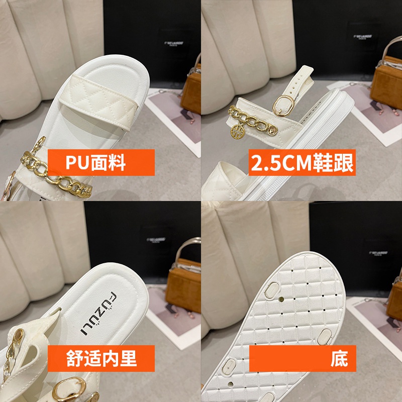 Giày Sandal Đế Bằng Phối Dây Xích Thời Trang Xuân Hè Xinh Xắn Cho Nữ