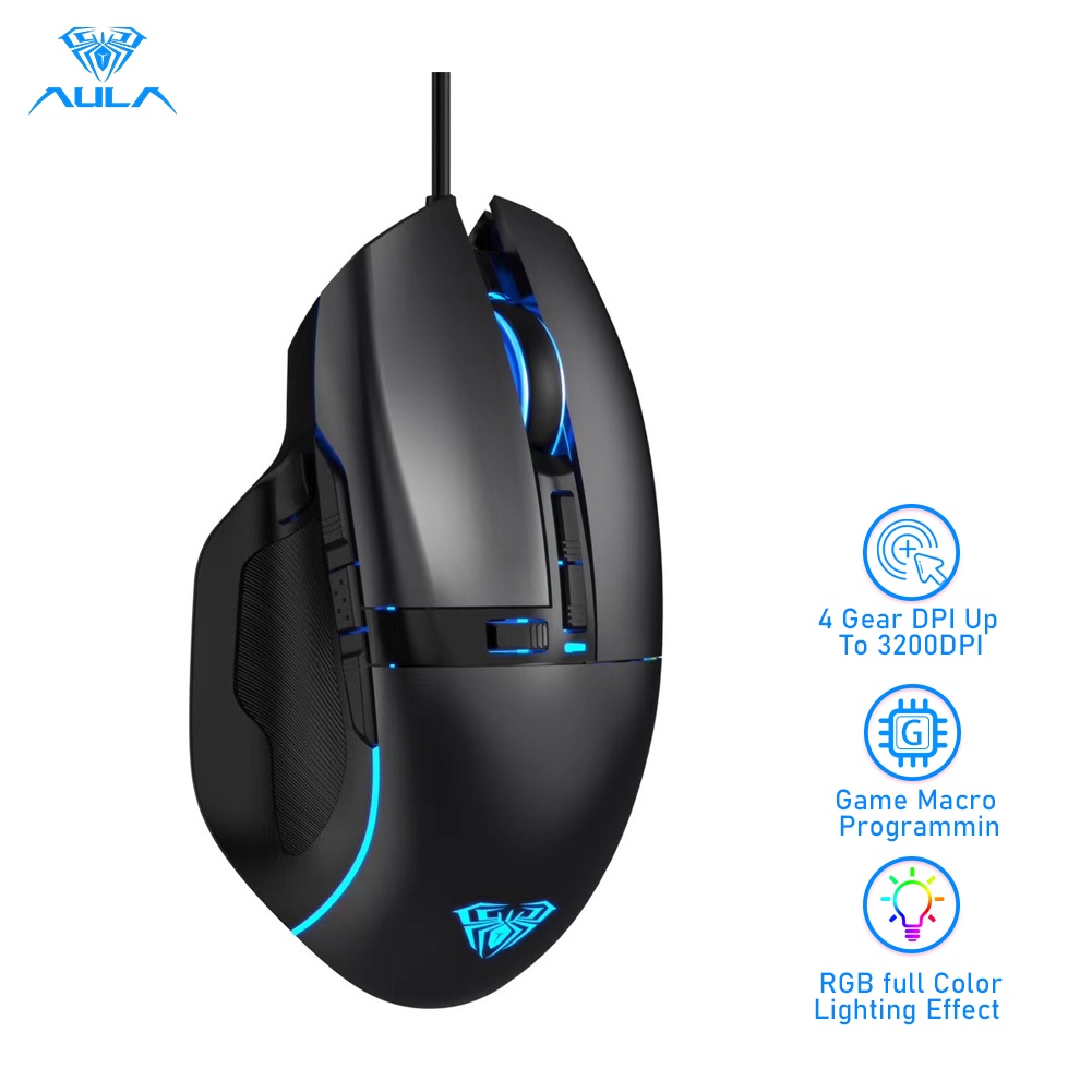 Chuột Dây Aula F808 Chơi Game 4 Tốc Độ Dpi 10 Nút Chống Trượt