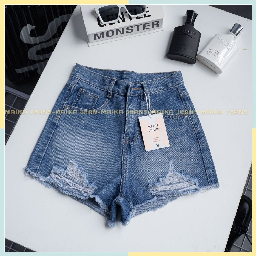 QUẦN JEANS ĐÙI NỮ RÁCH NHẸ LƯNG SIÊU CAO [MK123