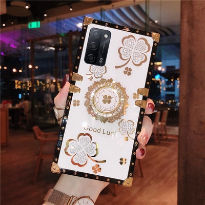 Ốp Điện Thoại Viền Vuông Đính Đá Lấp Lánh Sang Trọng Có Giá Đỡ Cho Oppo R17 A31 F11 F19 Reno2 F/2 Z Find X3/X3 Pro