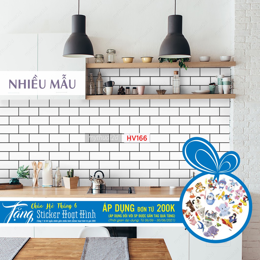 Sét 3 mét dài Decal gạch bông ô gạch dán trang trí nhà cửa, tiệm quán_kt 300x60cm