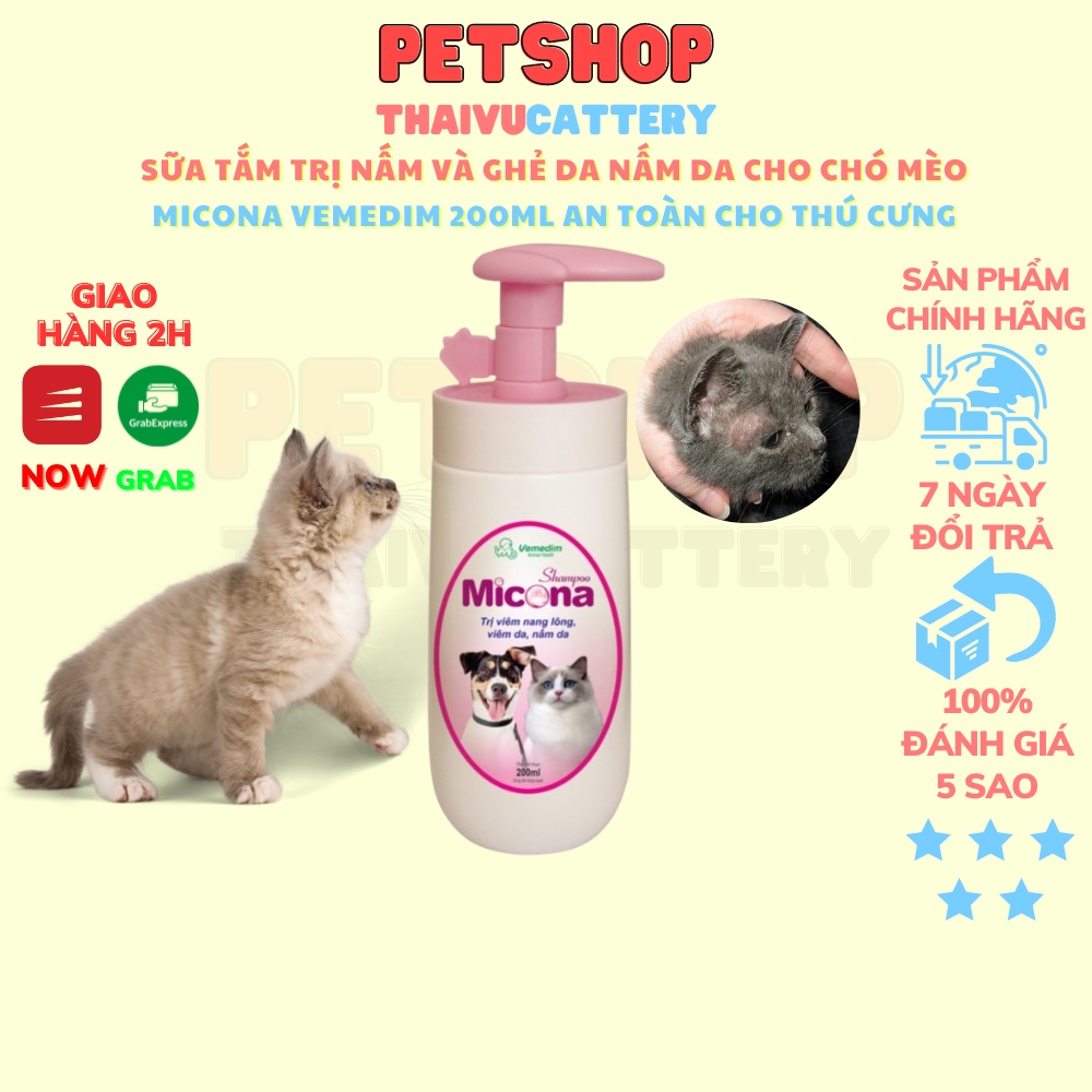 sữa tắm trị nấm và ghẻ Da Nấm Da Cho Chó Mèo Micona Vemedim 200ml