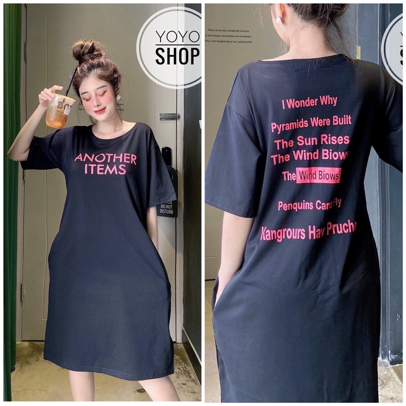 Đầm Bigsize Dáng Suông Thun Thái Cao Cấp Có Túi Xẻ Tà Form Từ 50-75kg