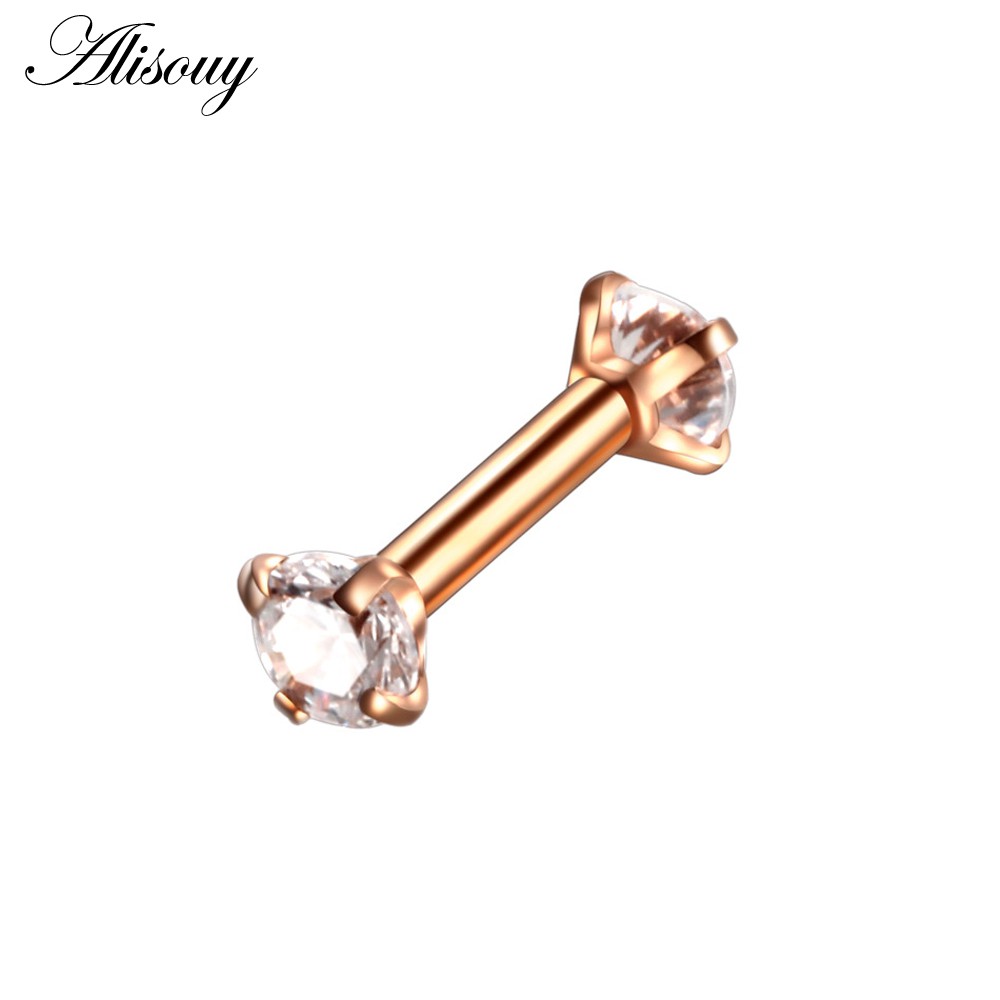 Khuyên xỏ sụn tai đính đá pha lê nhiều màu 16g 1.2x6 x 3mm