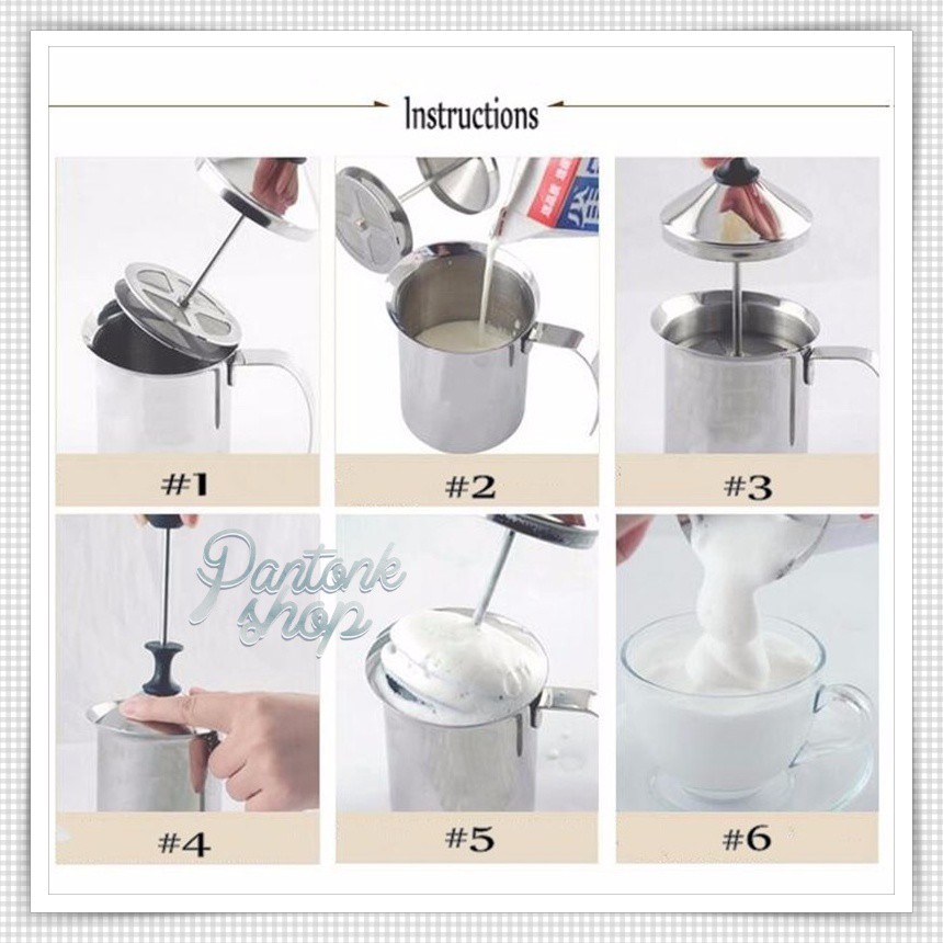 Espresso Latte Art Coffee Milk Frother Double Mesh 400ml - Pantonk