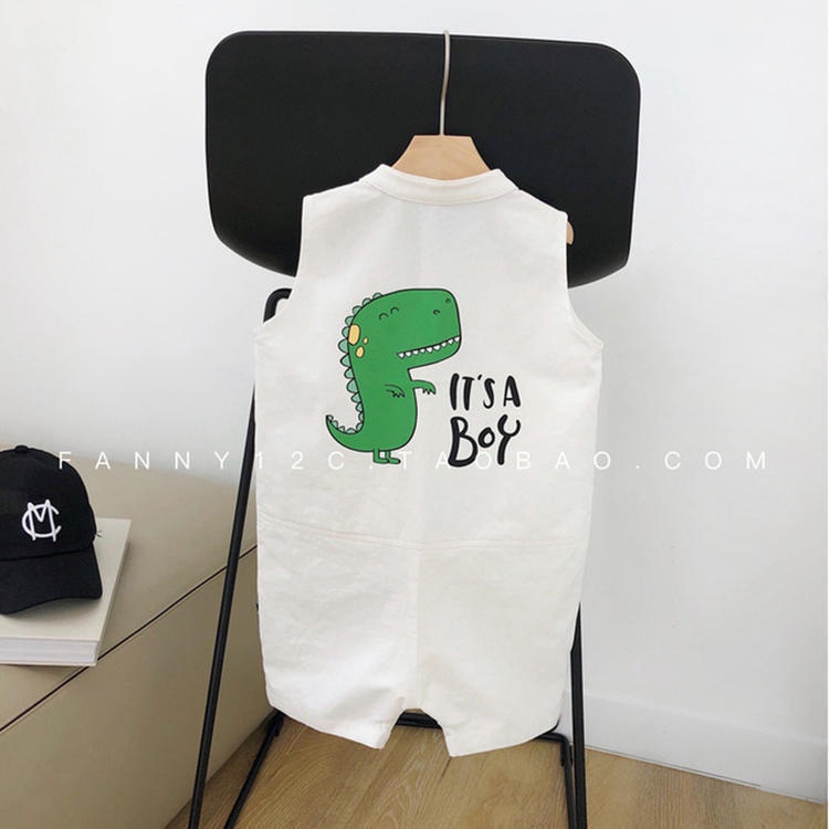 Áo Liền Quần Không Tay Họa Tiết Khủng Long Phong Cách Nhật Hàn Thời Trang Mùa Hè Cho Bé