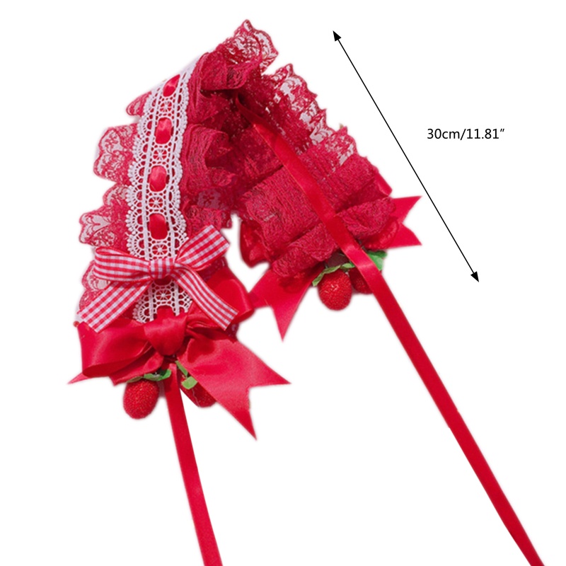 Kẹp Tóc Họa Tiết Caro / Dâu Tây Phối Ren Nhún Bèo Ngọt Ngào Phong Cách Lolita