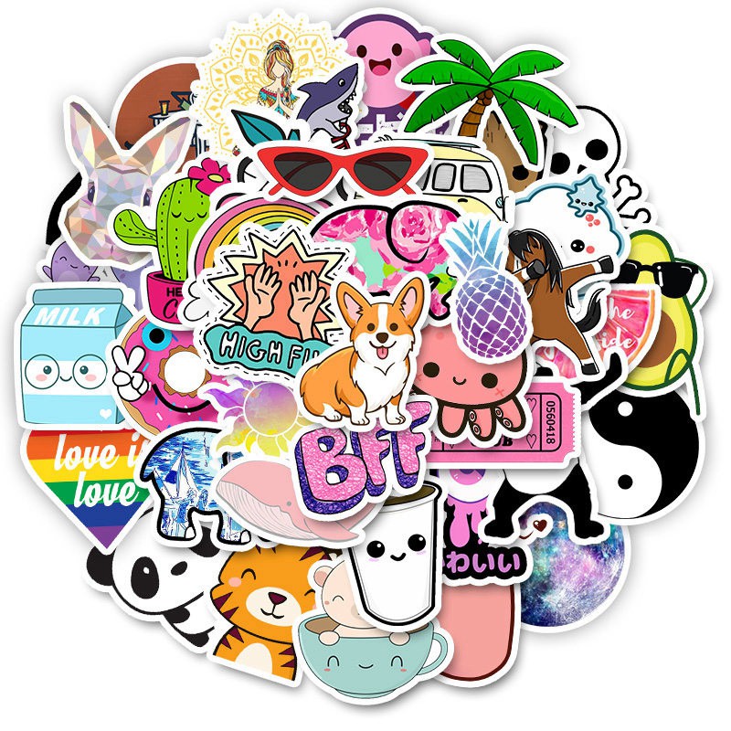 Set 50  Sticker Decal Nhám Phong Cách Retro Chống Nước Dễ Thương Dán Nón BH, laptop, vali, xe,.... MÃ ST2025