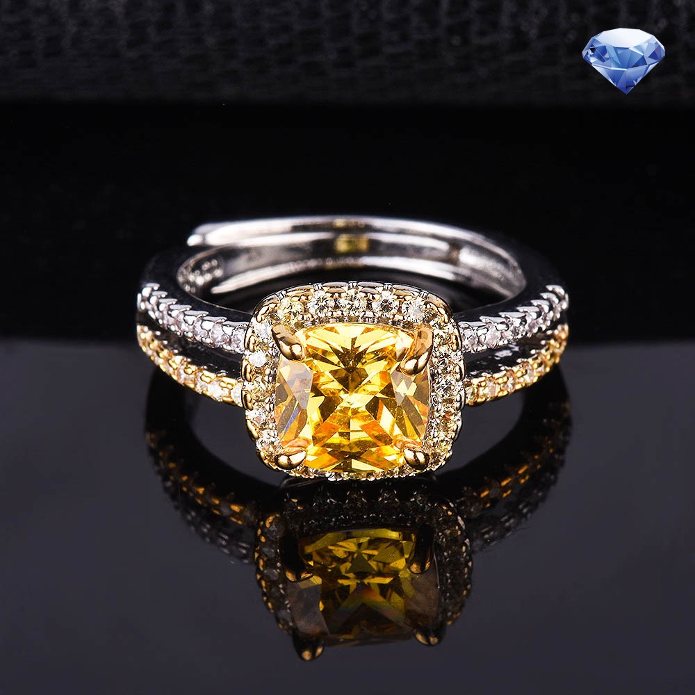 Nhẫn hở hai lớp hình vuông đính đá kim cương tự nhiên thời trang