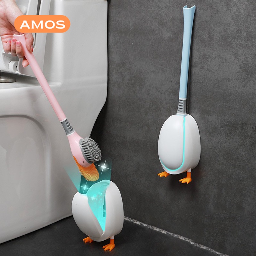 Chổi Cọ Bồn Cầu Hình Vịt - Bàn Chải Toilet Gắn Tường Đa Năng Chất Liệu Sillicon Siêu Mềm Kèm Khay Đựng- CCV2