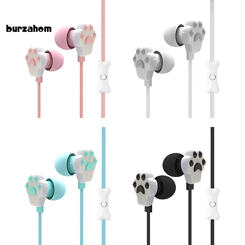 Tai Nghe Nhét Tai 3.5mm Có Micro Thiết Kế Chân Mèo Hoạt Hình Cho Học Sinh