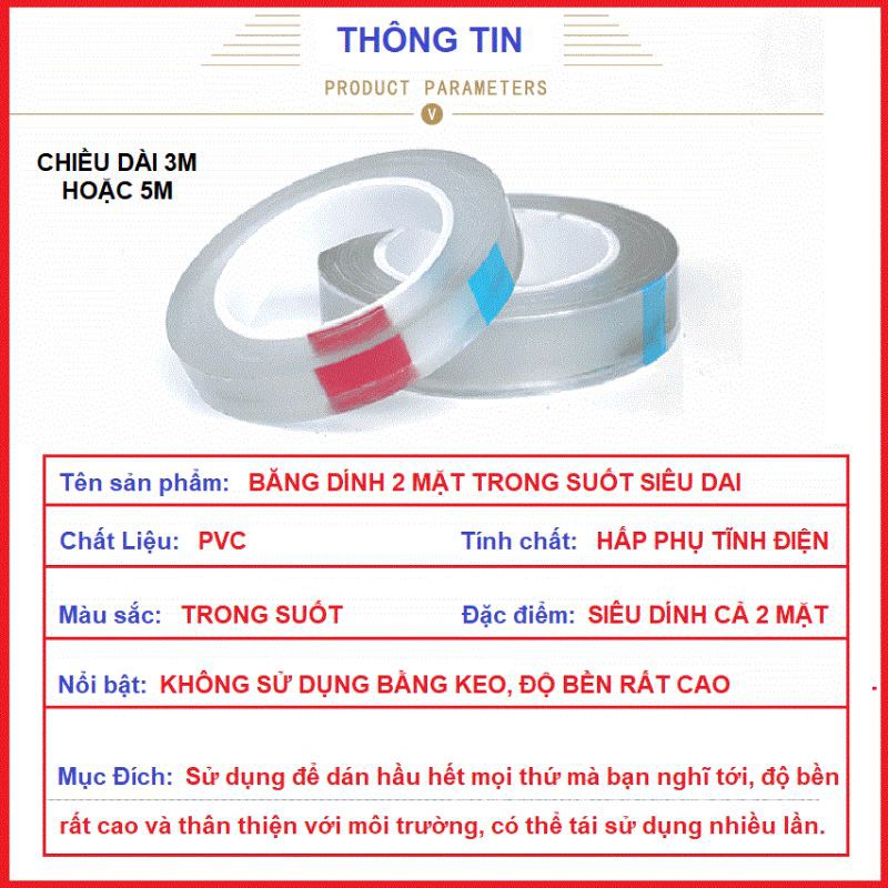 Băng keo NANO 3 MÉT siêu dính 2 mặt, tái sử dụng nhiều lần