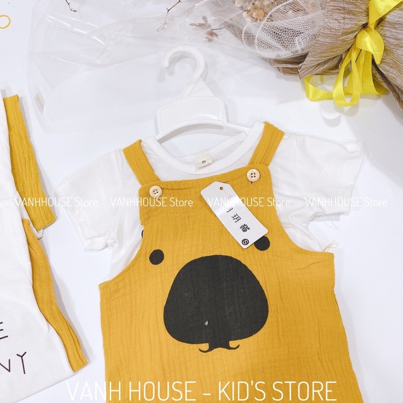 Set áo phông + yếm đũi hoạ tiết gấu đáng yêu cho bé