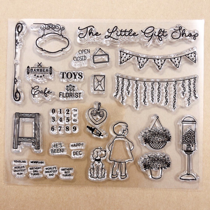 Clearstamp mẫu The little gift shop hoạ tiết cửa tiệm bảng hiệu - Clear Stamp Silicon Con dấu trong suốt