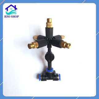 Béc Phun Sương Bằng Đồng 5 Hướng + Tê Nối Ống 8mm Và Van Chống Nhỏ Giọt