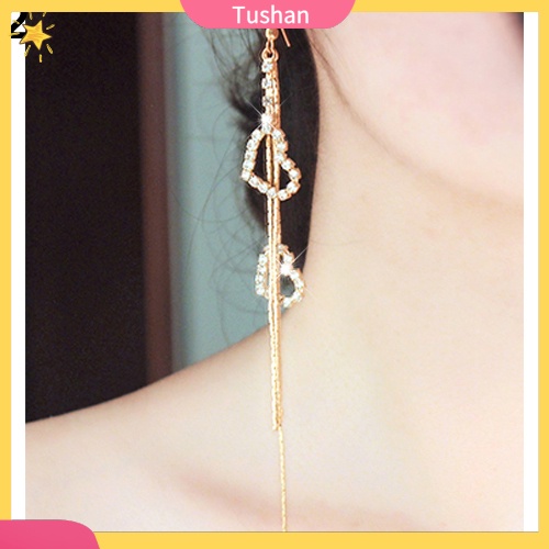 Đôi khuyên tai dài hình trái tim đính đá thời trang cho nữ