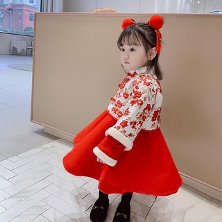 Đầm hán phục vải len dày thời trang mùa đông dành cho bé gái